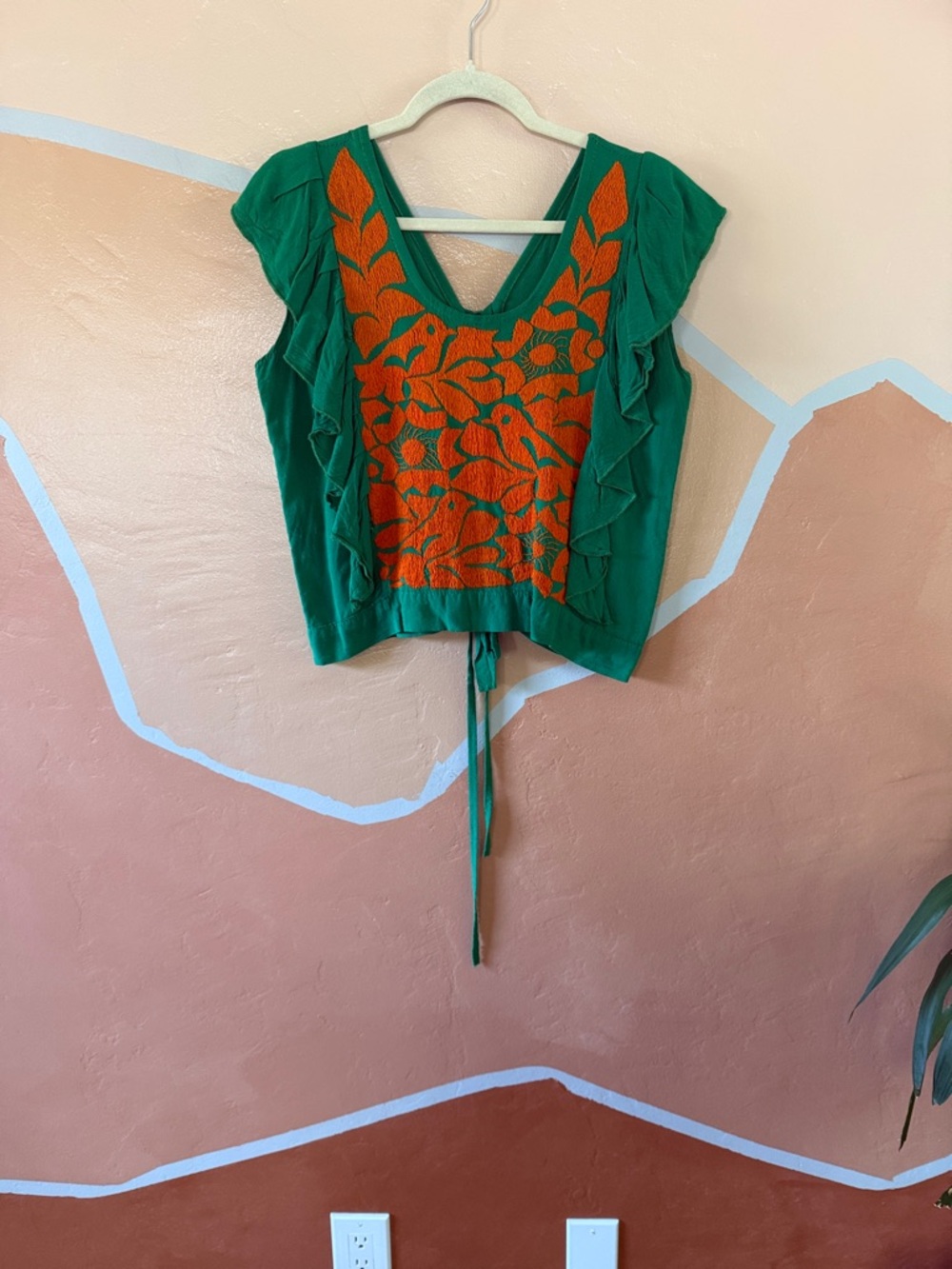 Oaxacan Embroidered Flutter Sleeve Top - Picture 3 of 7